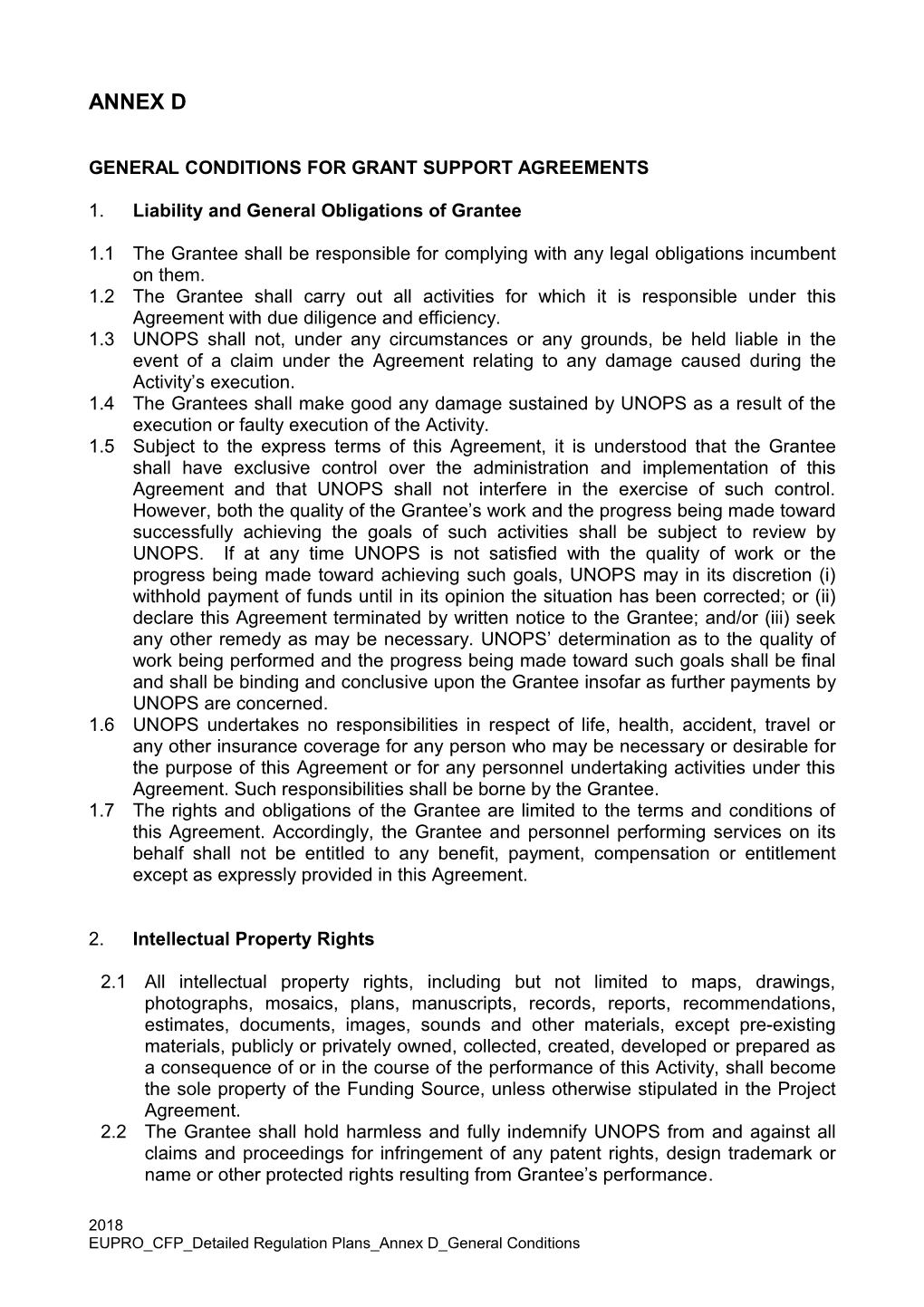 General Conditions for Grant Support Agreements