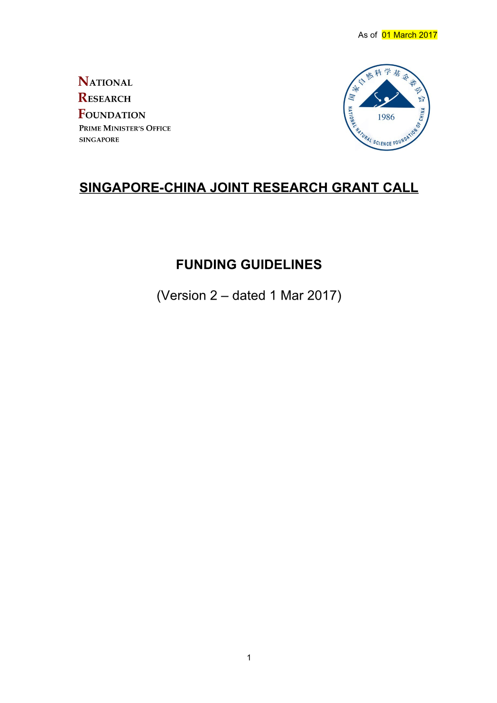Singapore-China Joint Research Grant Call