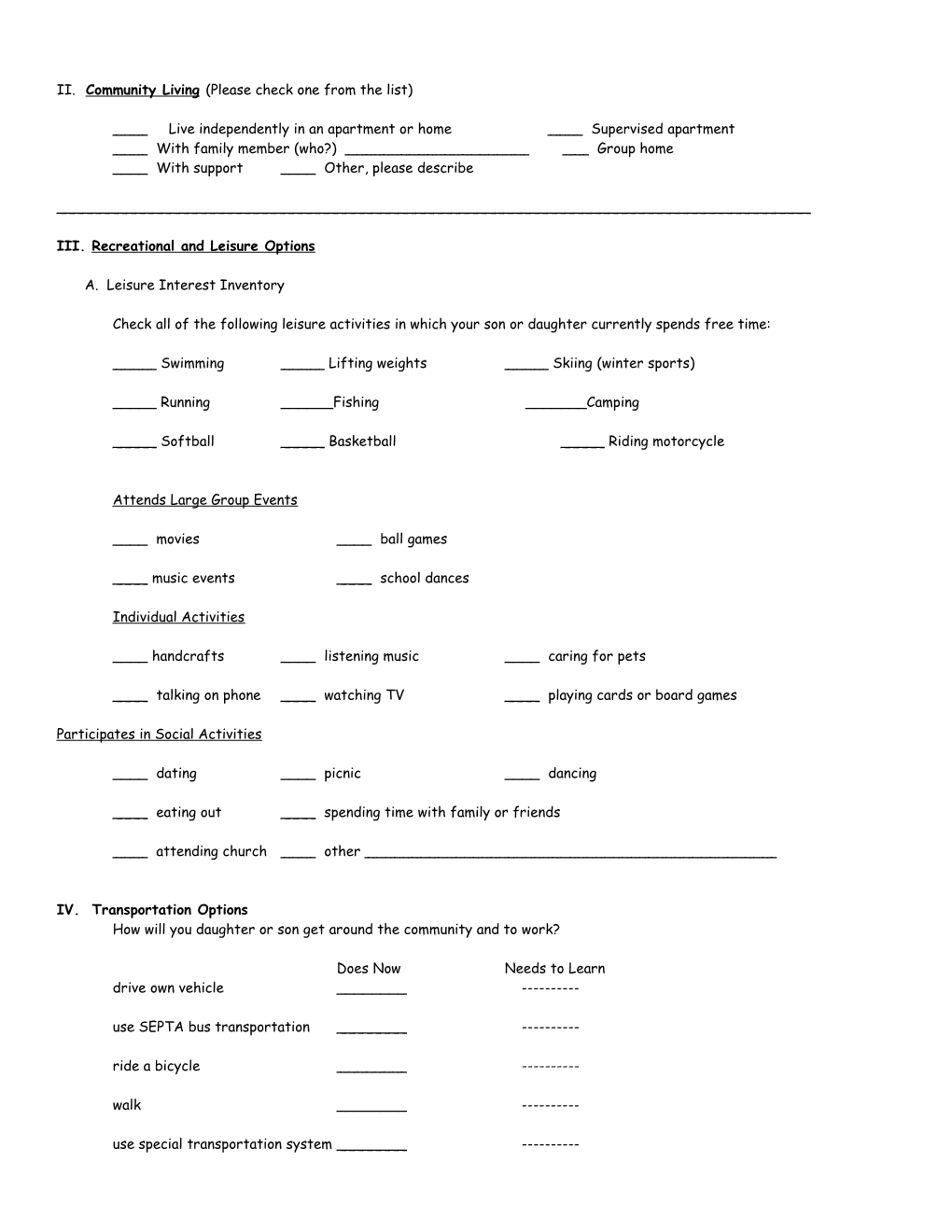 Parent/Guardian Transition Questionnaire
