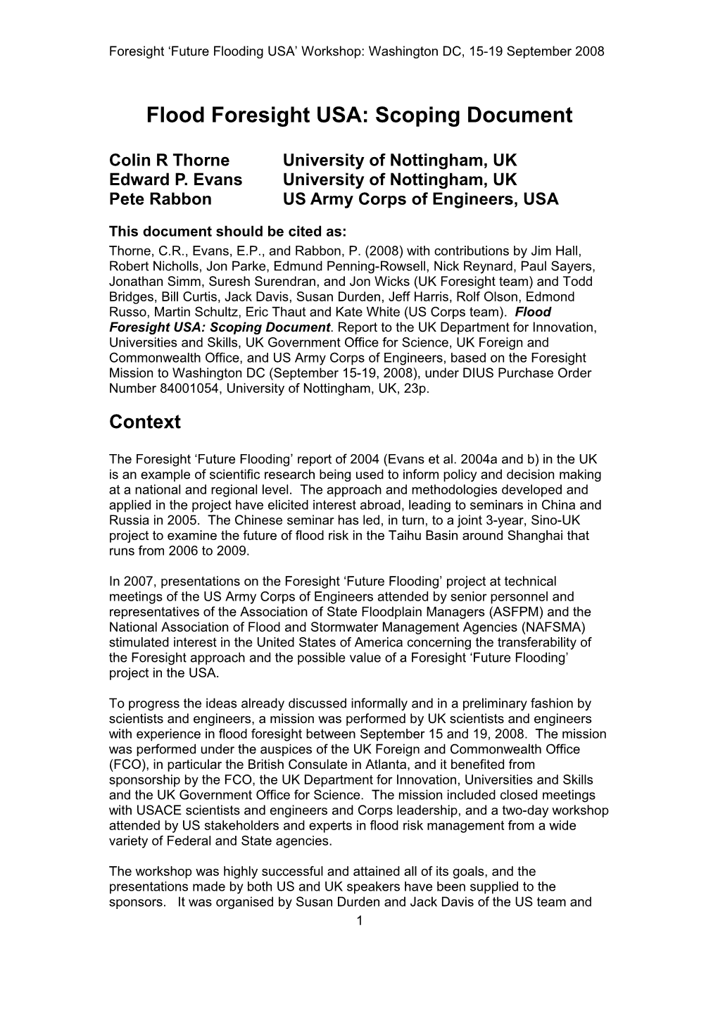 Flood Foresight USA: Scoping Document