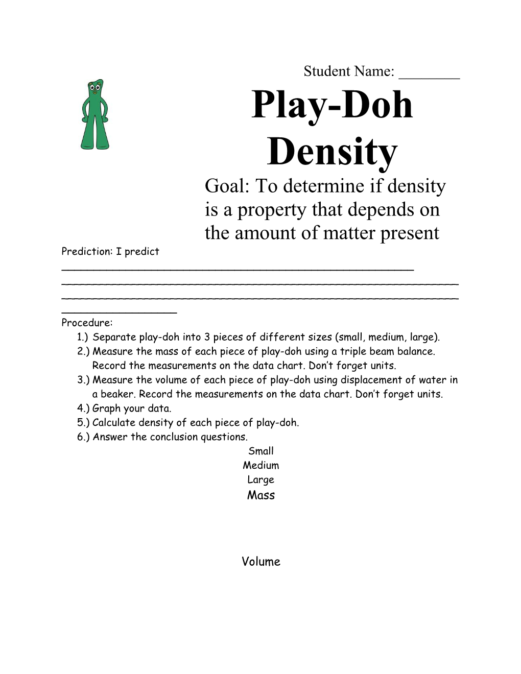 Goal: to Determine If Density Is a Property That Depends on the Amount of Matter Present