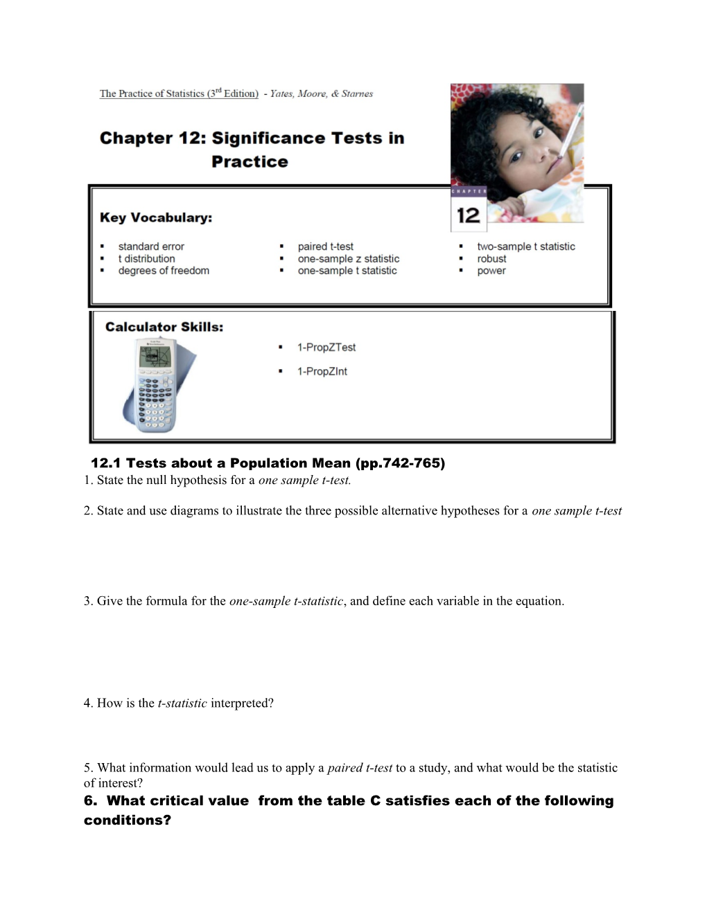 1. State the Null Hypothesis for a One Sample T-Test