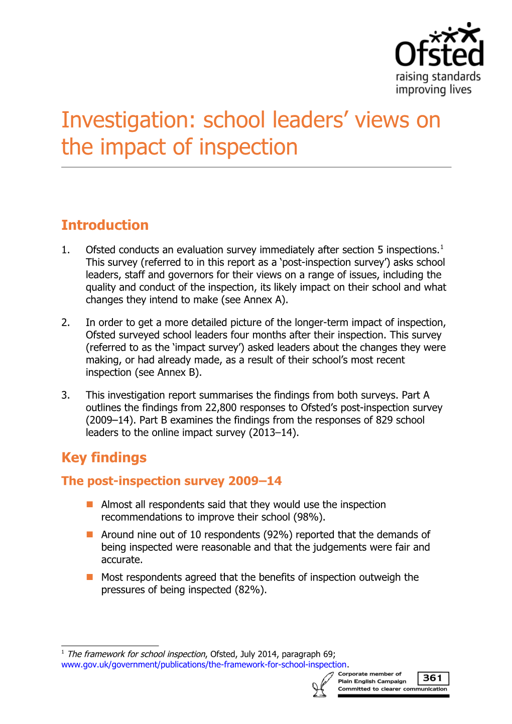 Investigation: School Leaders Views on the Impact of Inspection