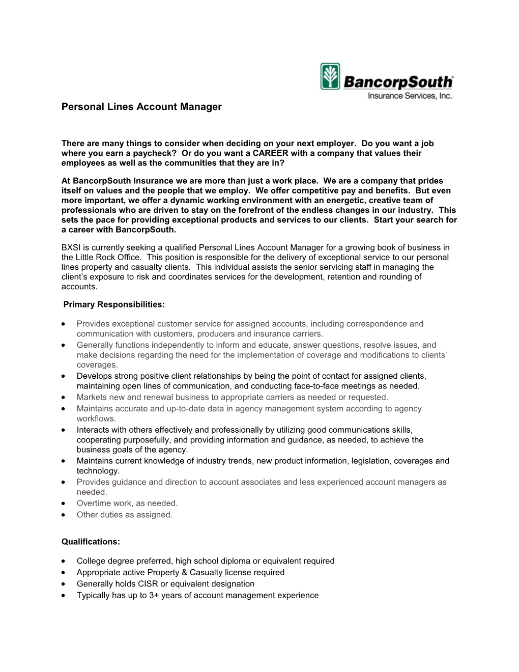 Personal Lines Account Manager