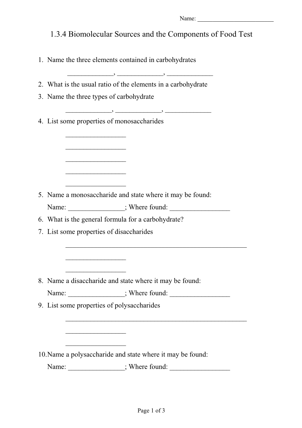 1.3.4 Biomolecular Sources and Components of Food Test