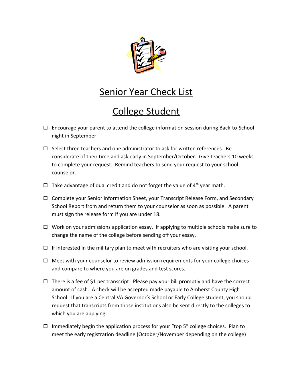 Senior Year Check List