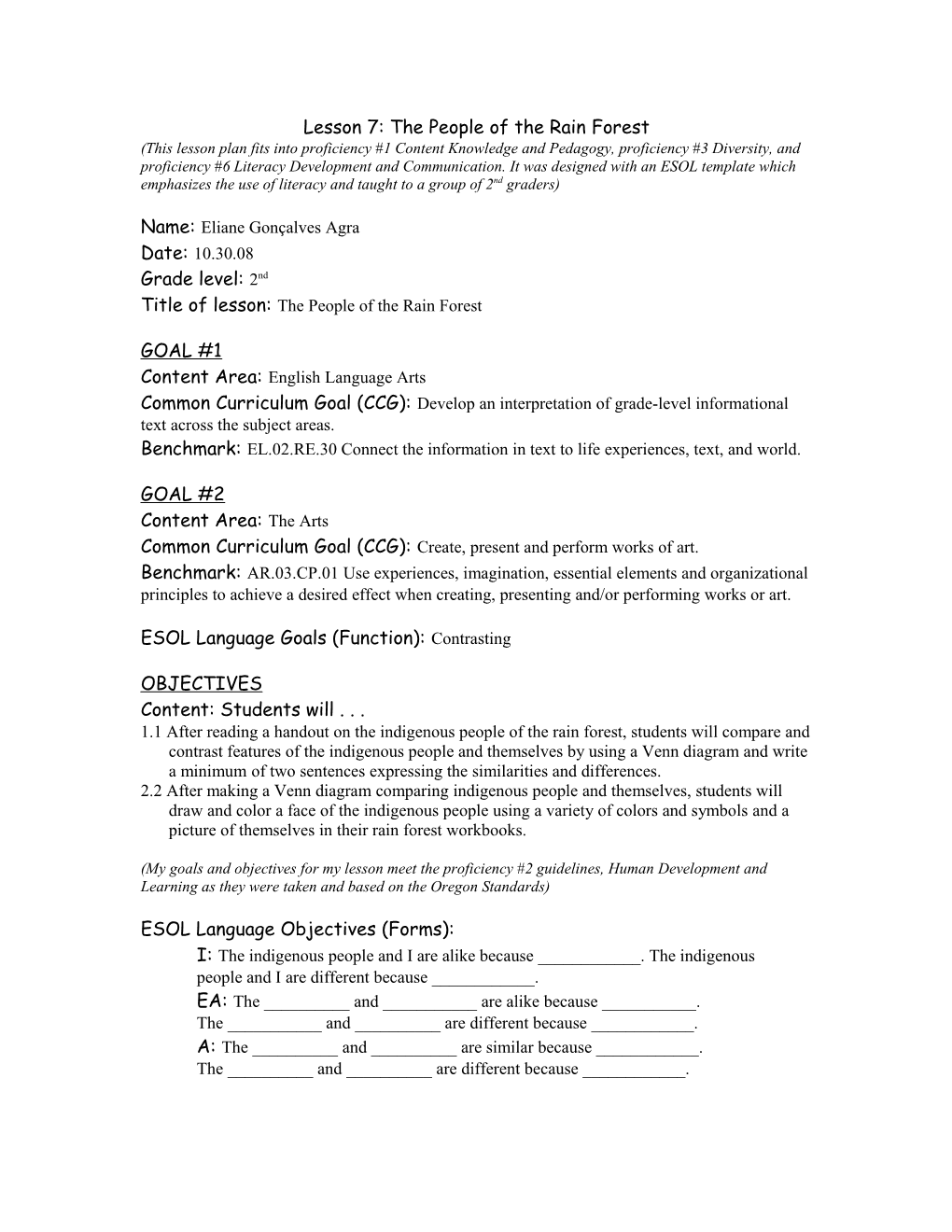 WOU/ESOL Lesson Template