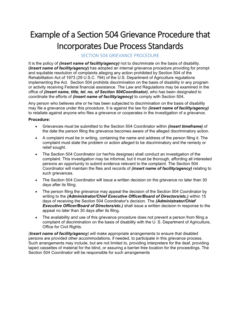 Example of a Section 504 Grievance Procedure That Incorporates Due Process Standards