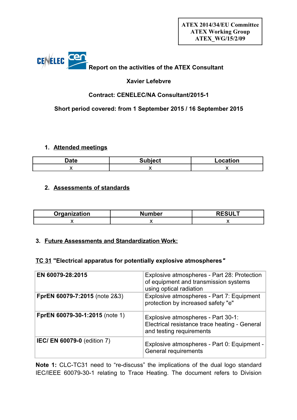 ATEX WG/15/2/09 - Report on the Activities of the ATEX Consultant 2015Part1