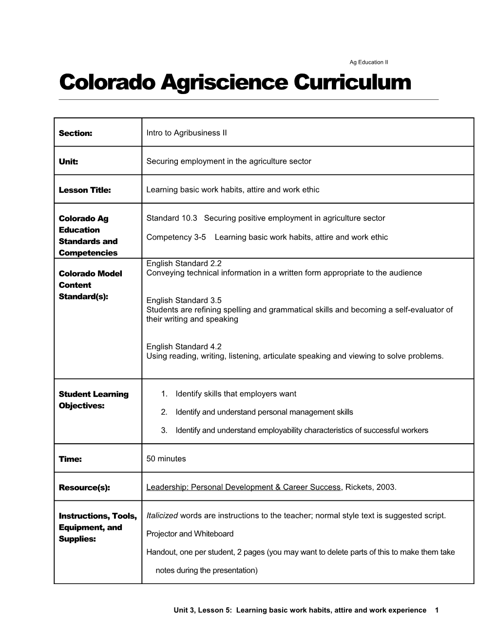 Colorado Agriscience Curriculum s1