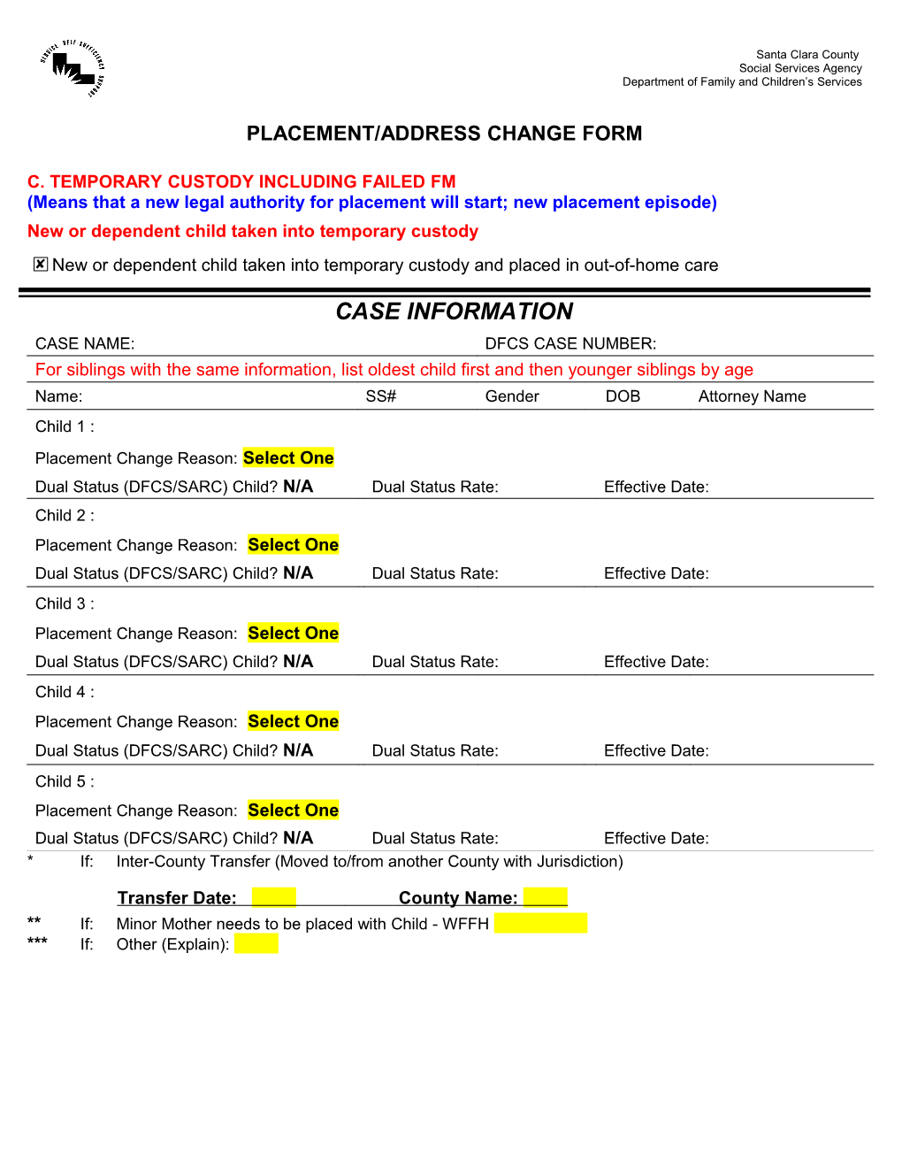 Placement/Address Change Form