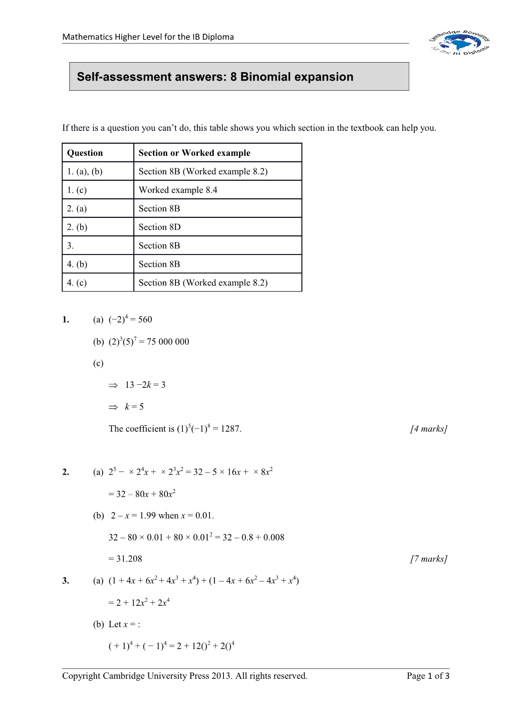 Self-Assessment Answers: 8 Binomial Expansion
