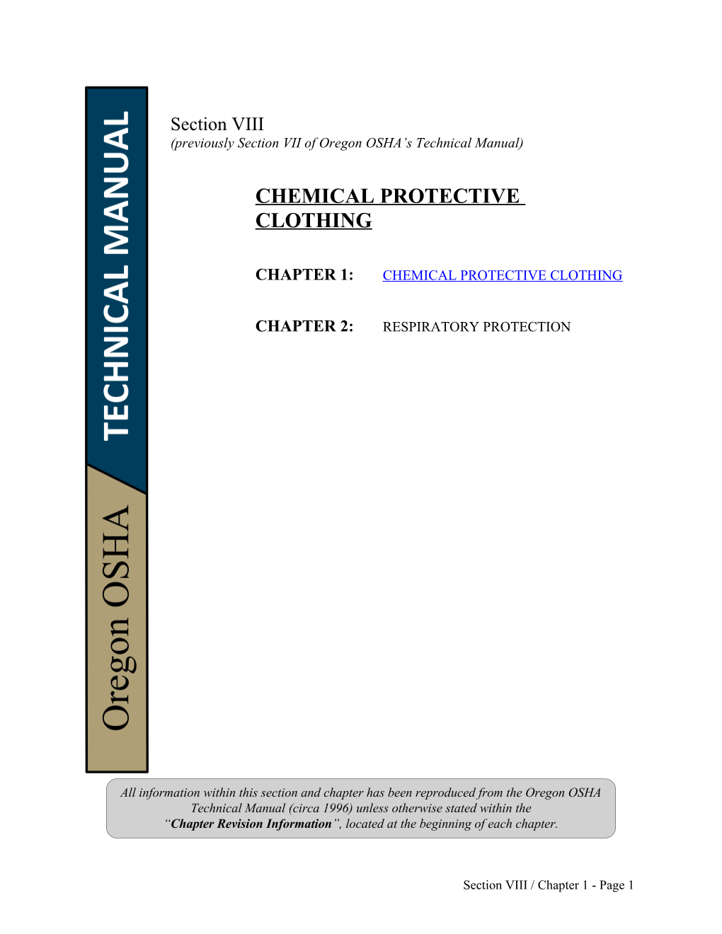 Technical Manual, Sec. 8, Ch. 1: Chemical Protective Clothing