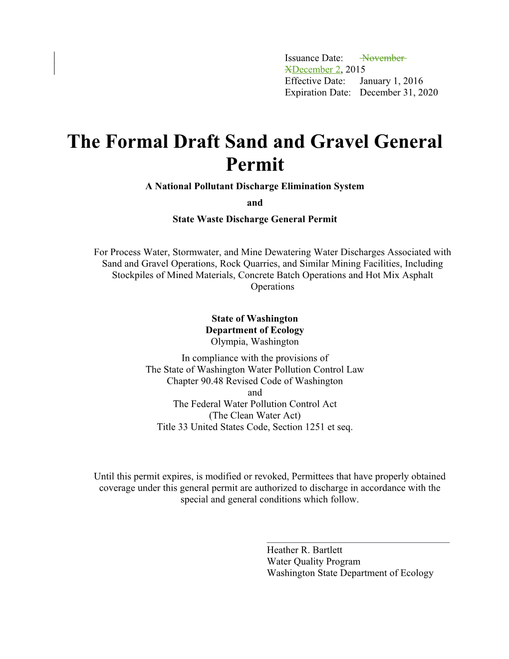 Formal Draft of the Sand & Gravel General Permit