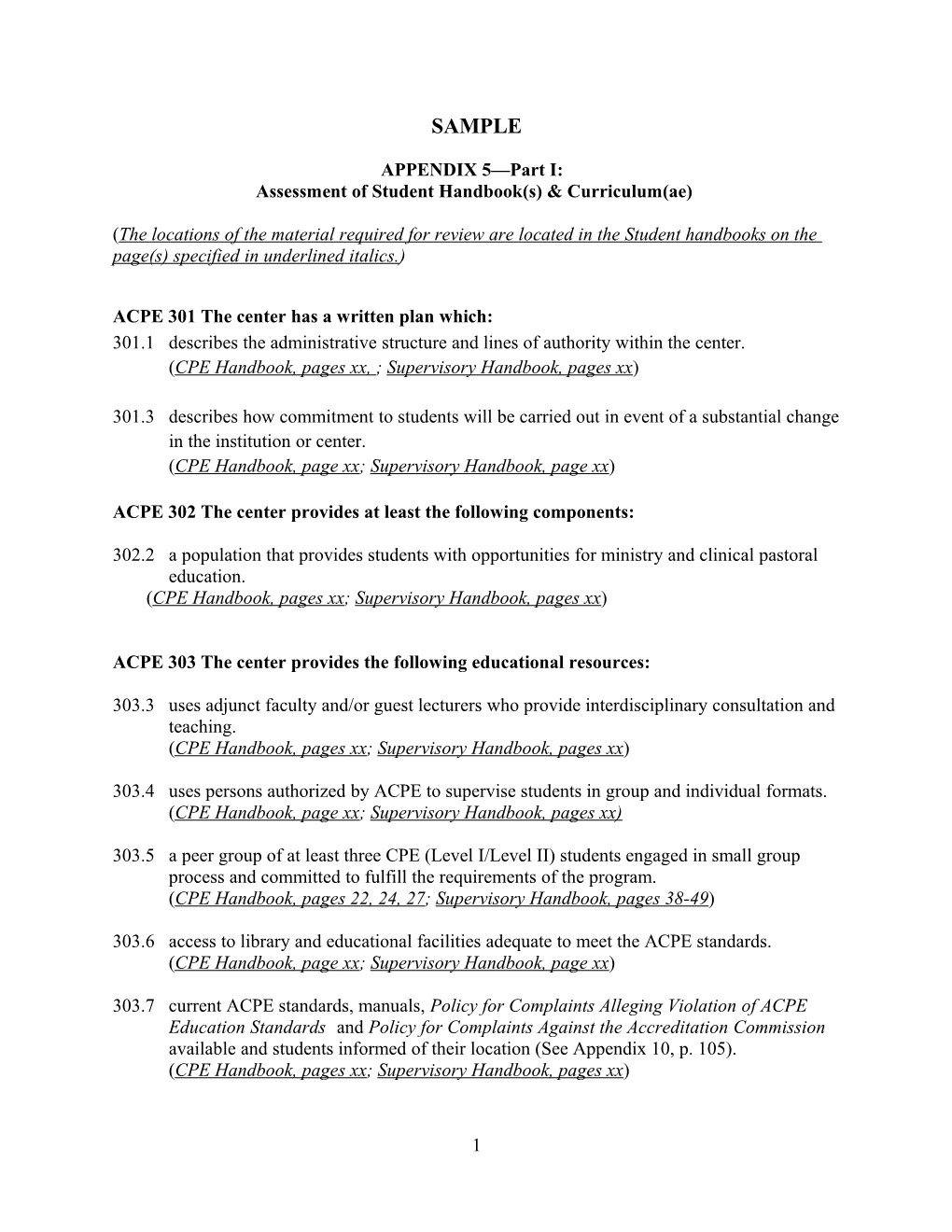Assessment of Student Handbook(S) & Curriculum(Ae)