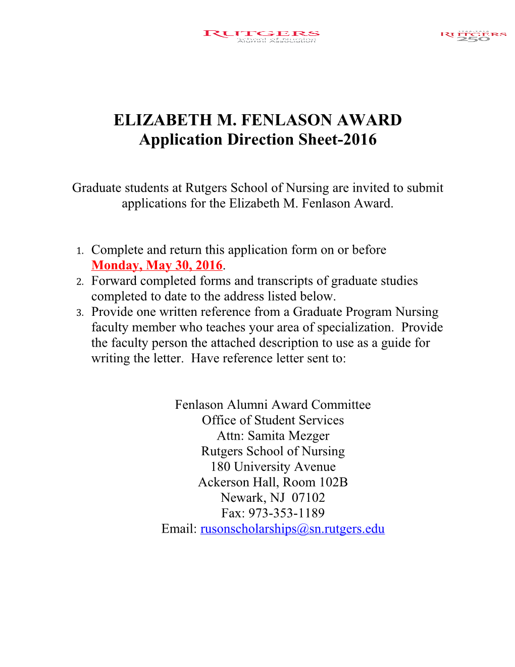 Elizabeth M. Fenlason Award