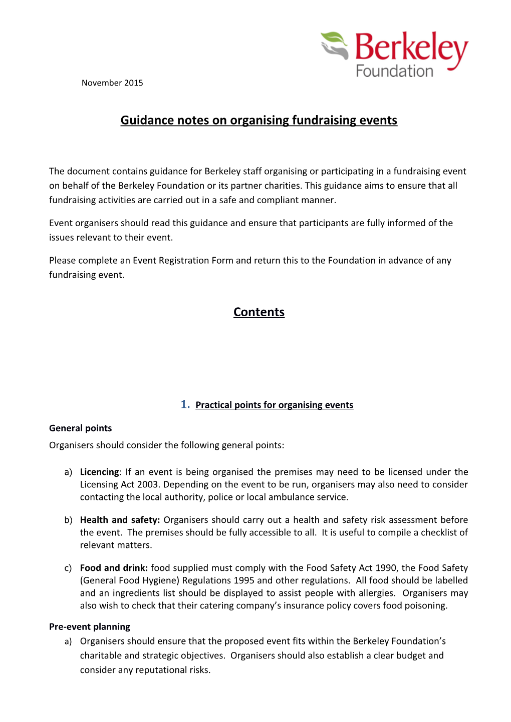 Guidance Notes on Organising Fundraising Events