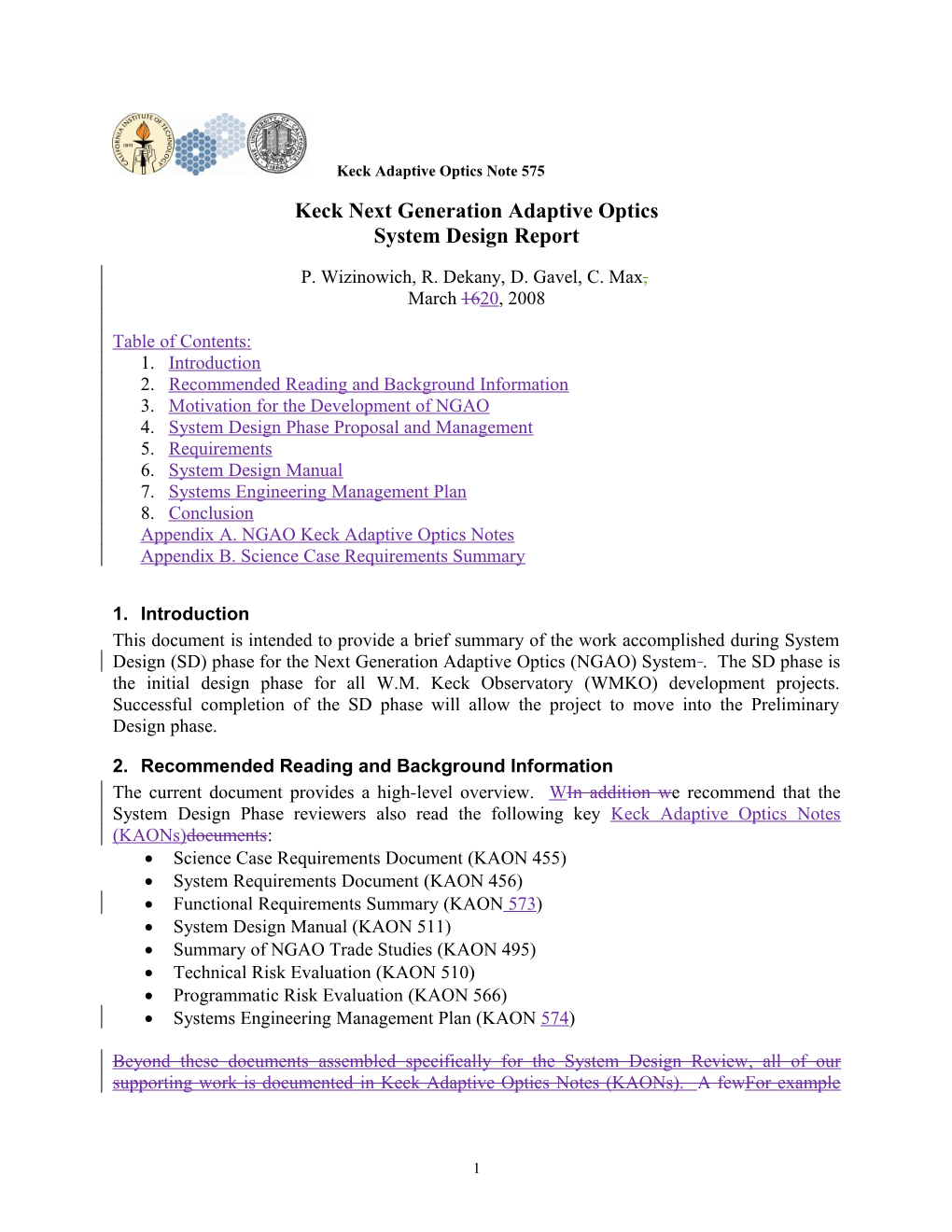 Keck Adaptive Optics Note