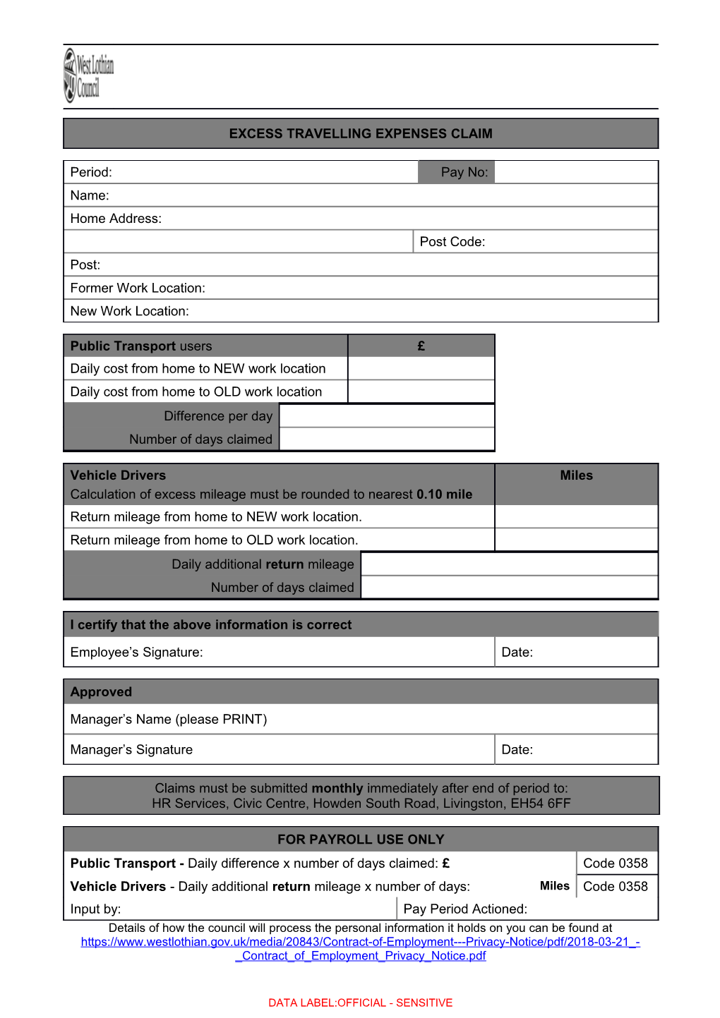 Excess Travel Time Claim Form