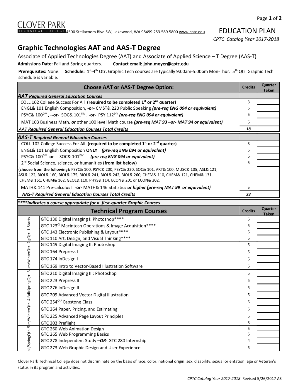 Graphic Technologies AAT and AAS-T Degree