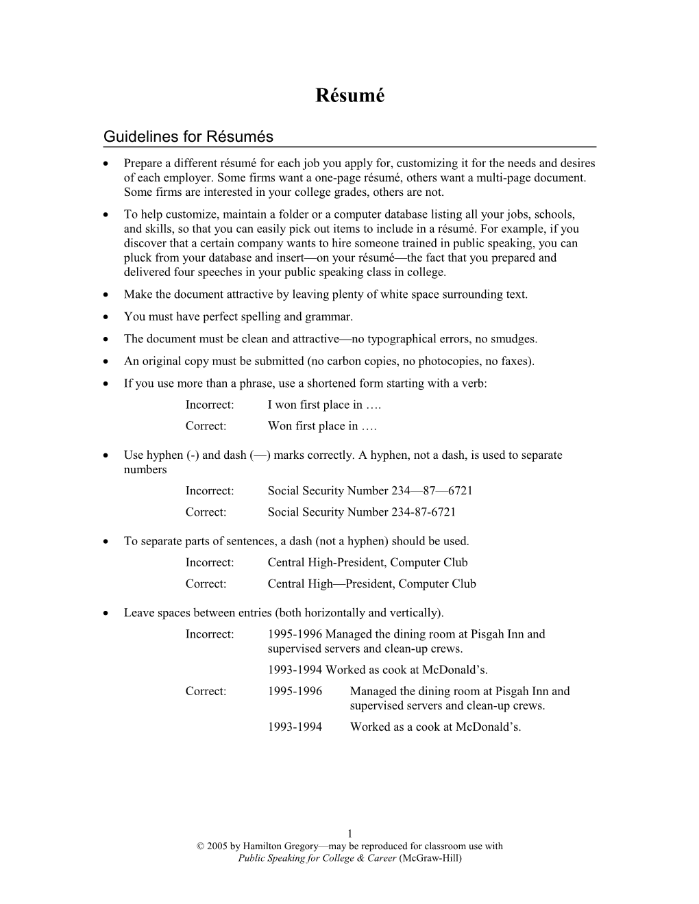 2002 by Hamilton Gregory May Be Reproduced for Classroom Use with Public Speaking For