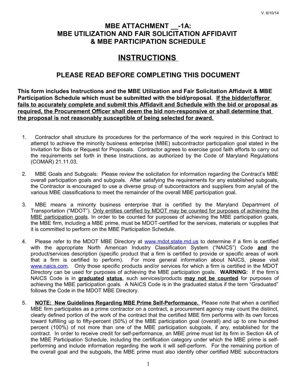 MBE Attachment 1A Utilization Affidavit