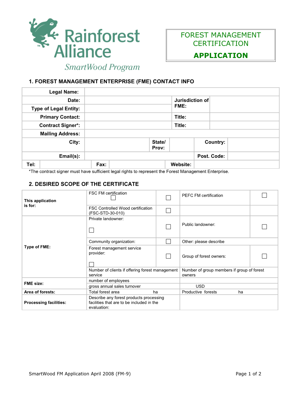 1. Forest Management Enterprise (Fme) Contact Info