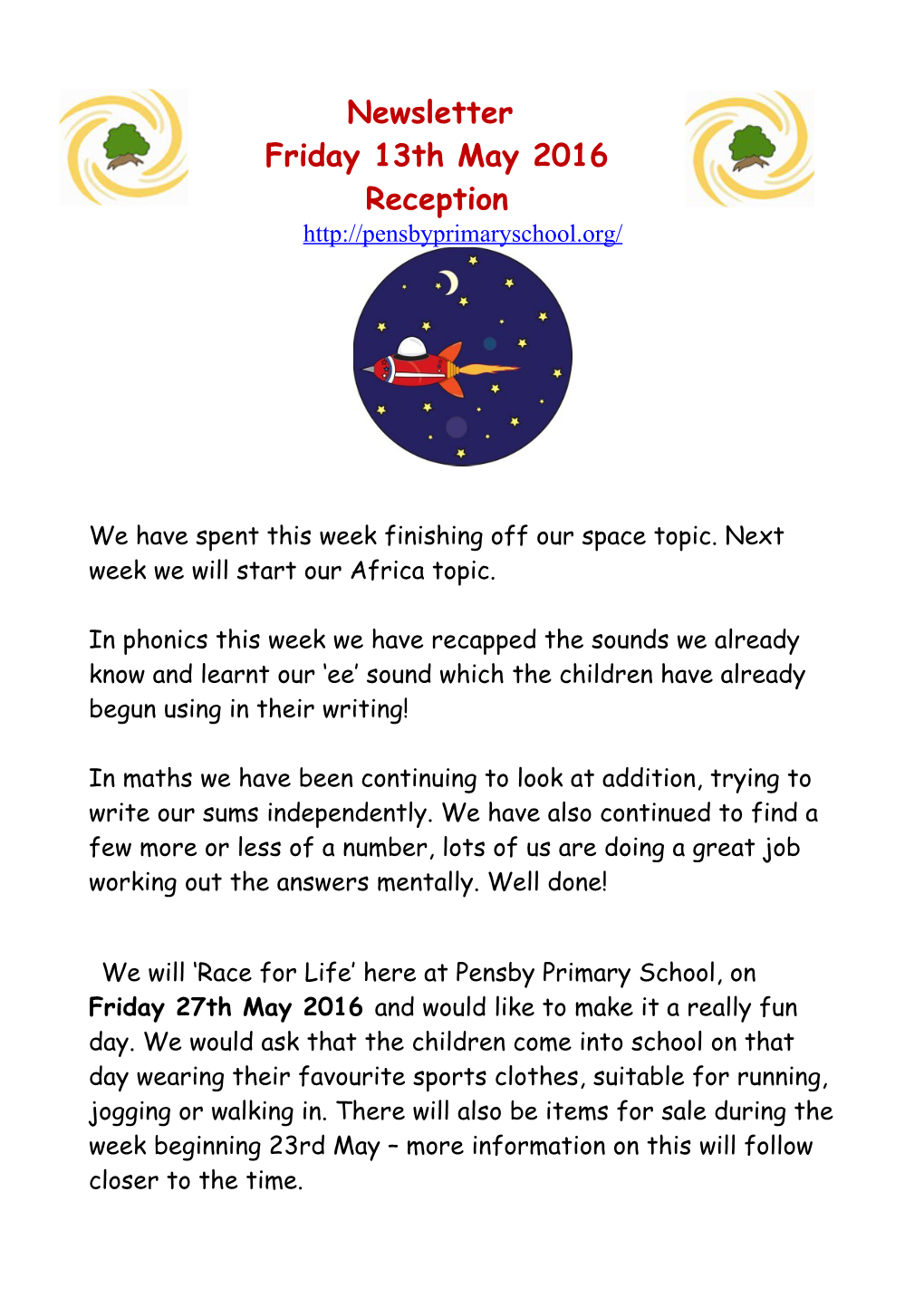 We Have Spent This Week Finishing Off Our Space Topic. Next Week We Will Start Our Africa