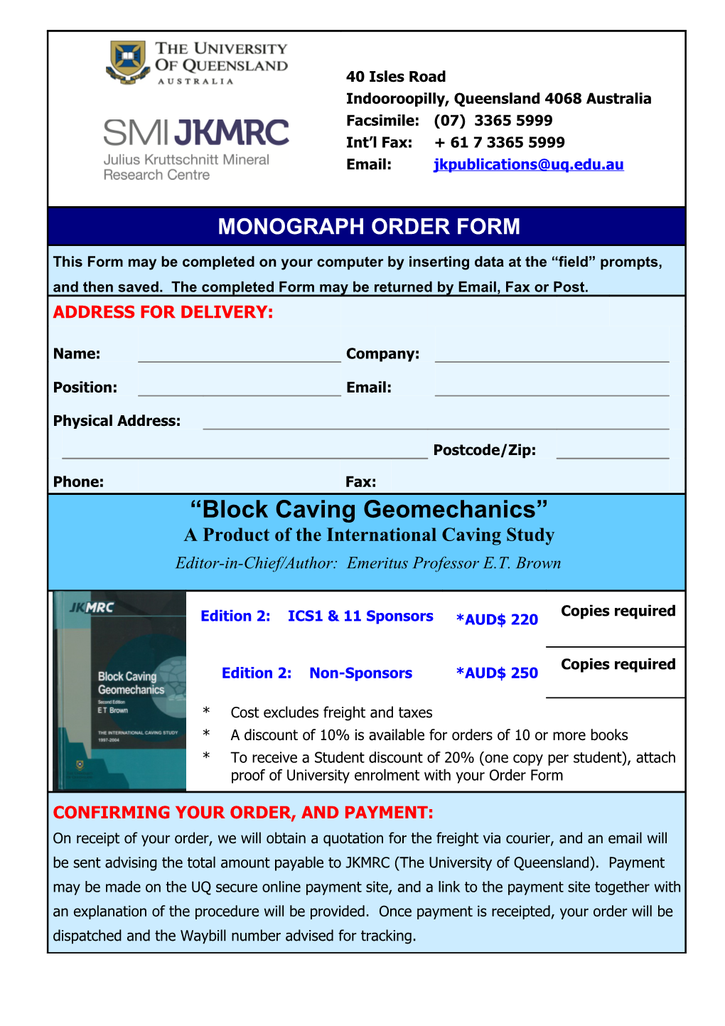Monograph Order Form