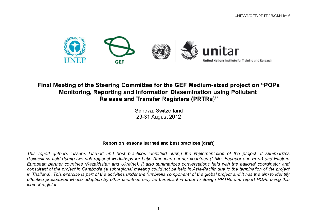 PRTR GEF Project/UNITAR-UNEP/1St PRTR SC Meeting/Doc