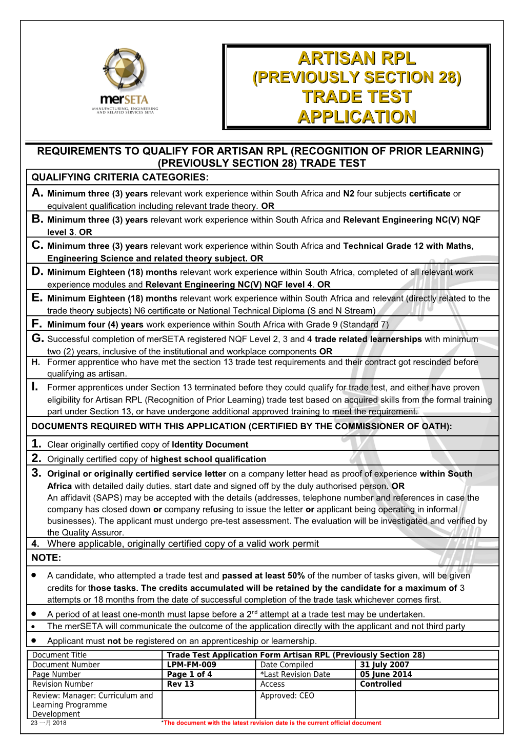 Sec 28 Criteria and Form