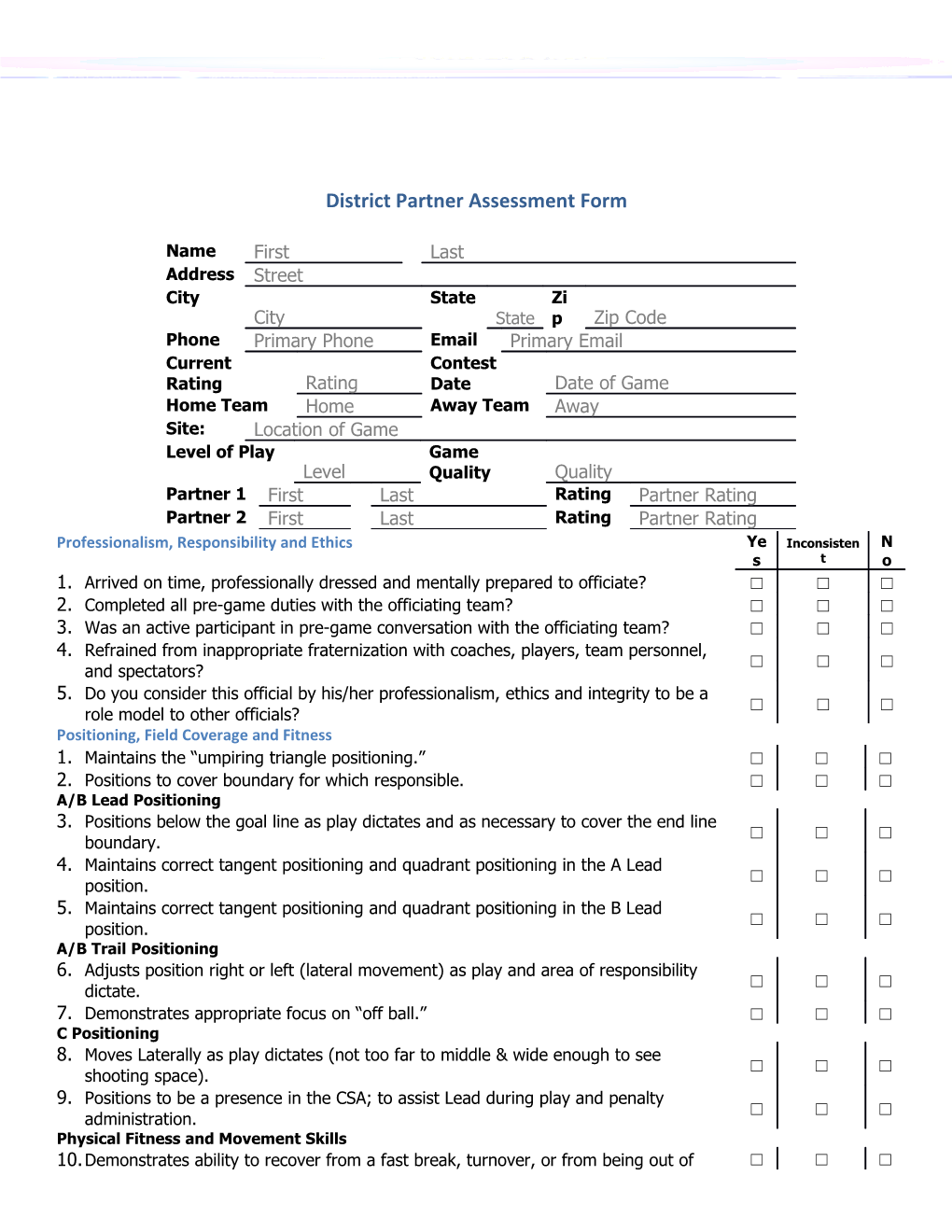 District Partner Assessment Form
