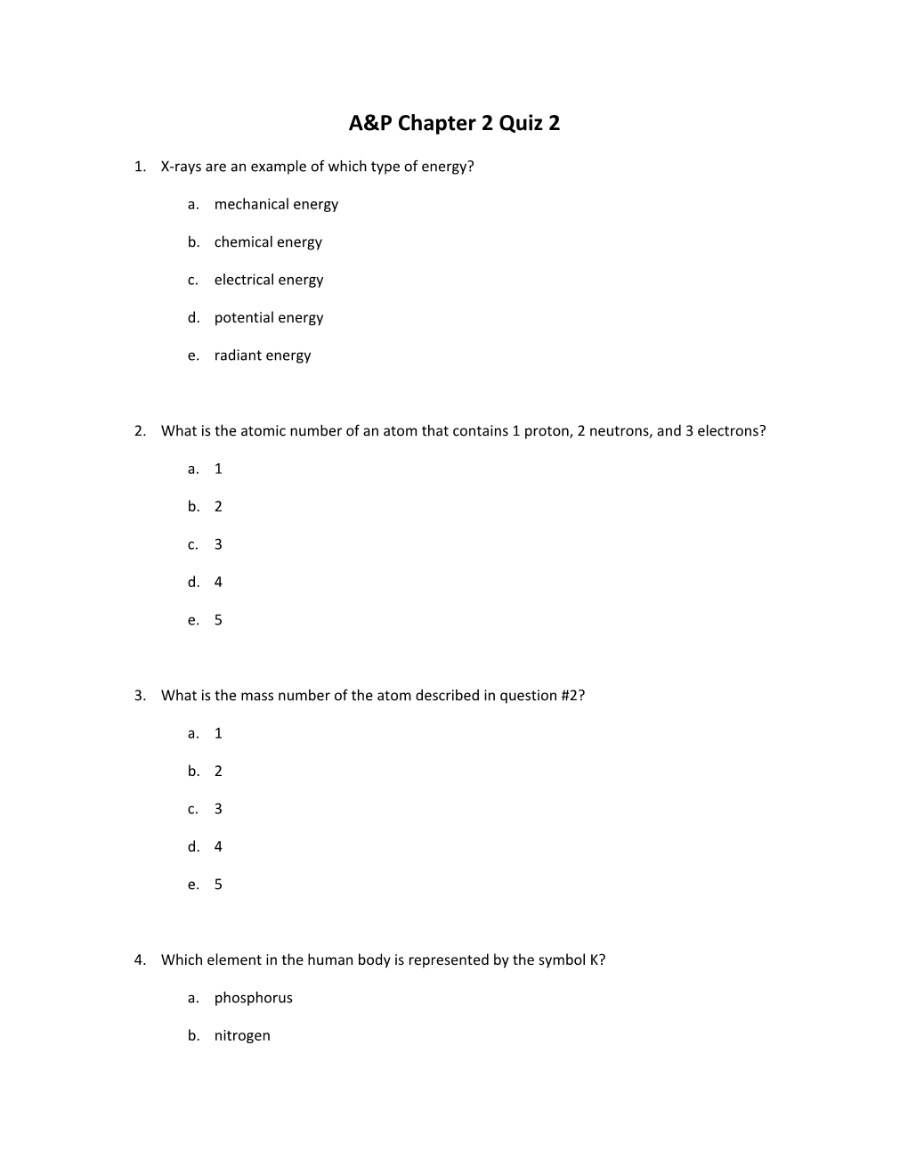 A&P Chapter 2 Quiz 2