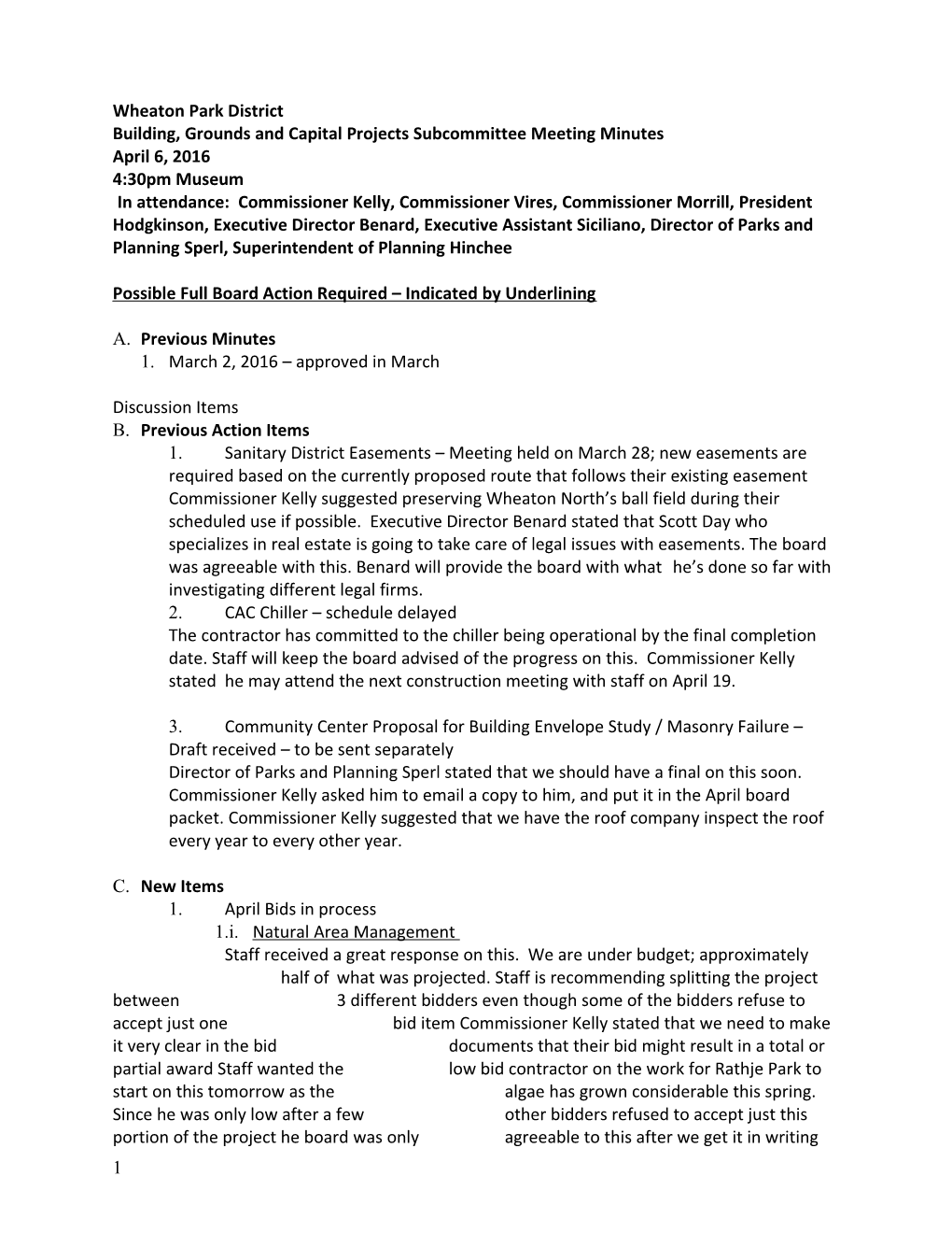 Building, Grounds and Capital Projects Subcommittee Meeting Minutes