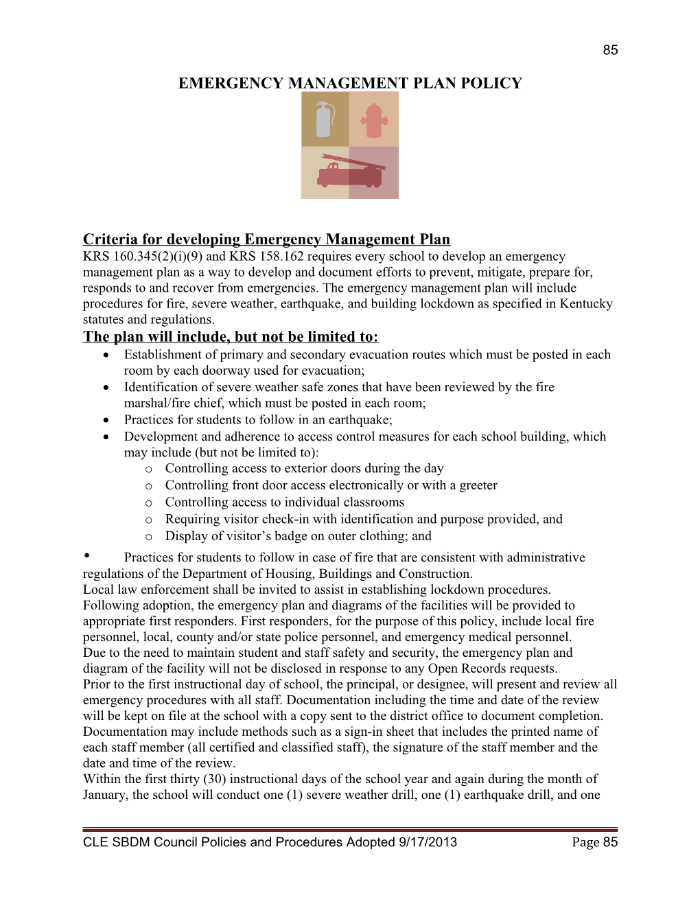 Emergency Management Plan Policy