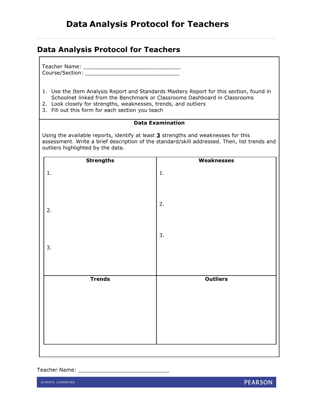 Data Analysis Protocol for Teachers
