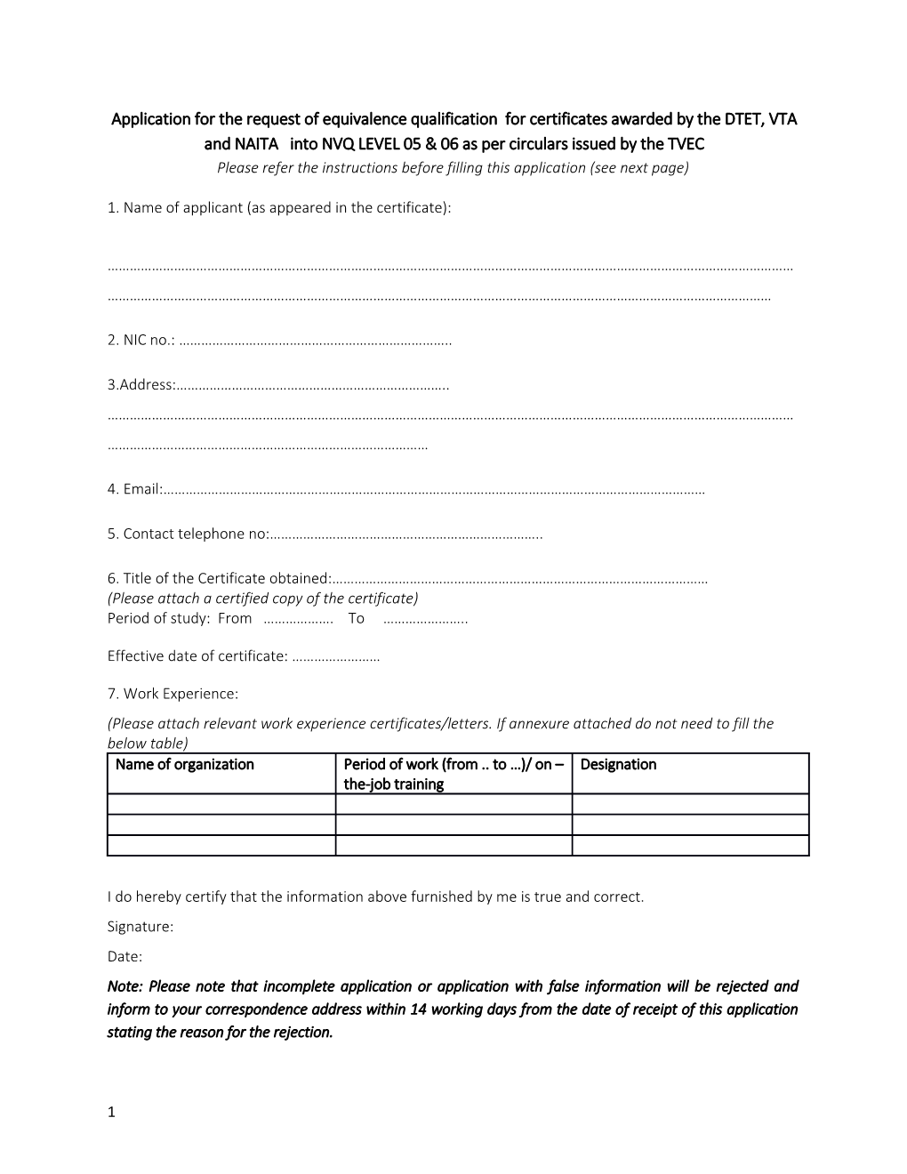 Please Refer the Instructions Before Filling This Application (See Next Page)