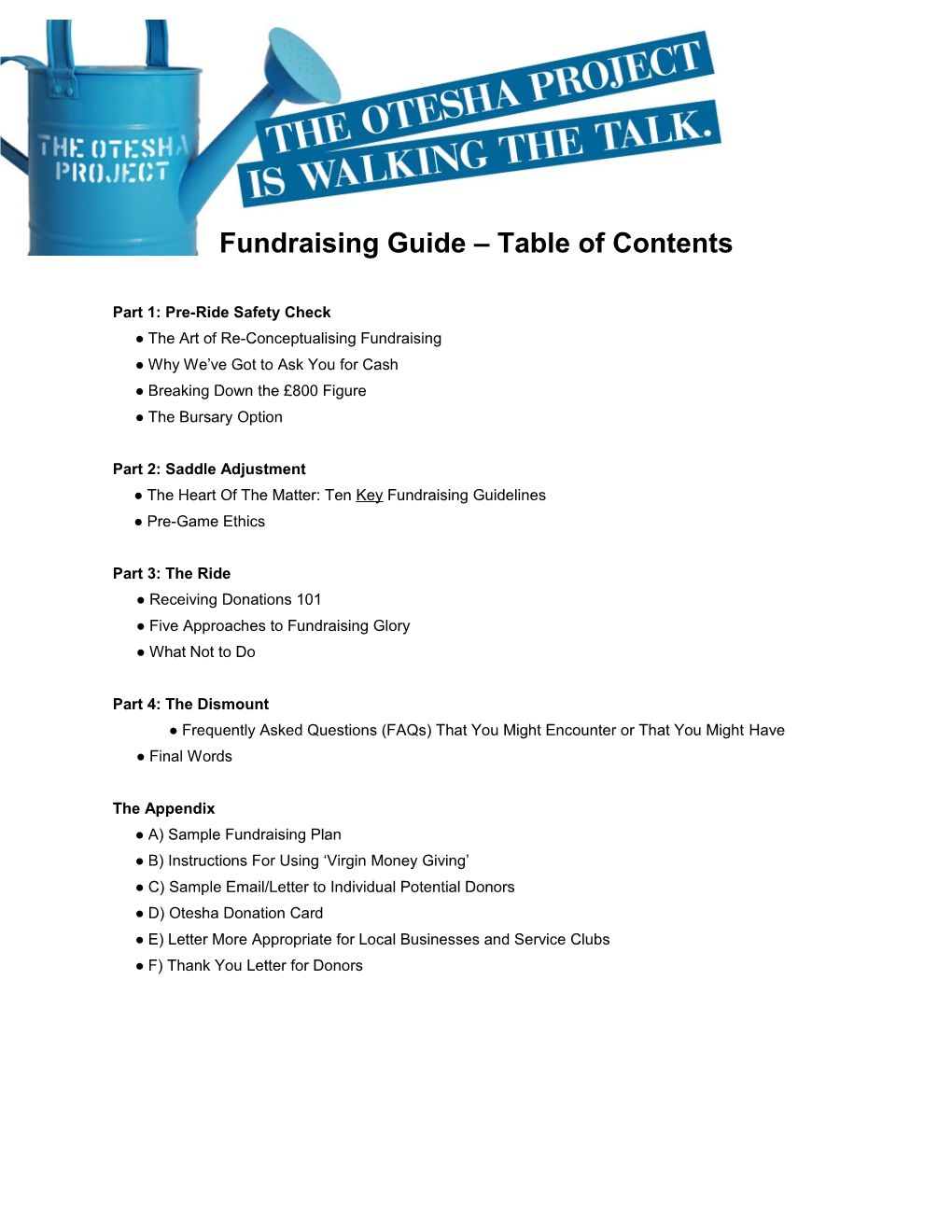 Fundraising Guide Table of Contents