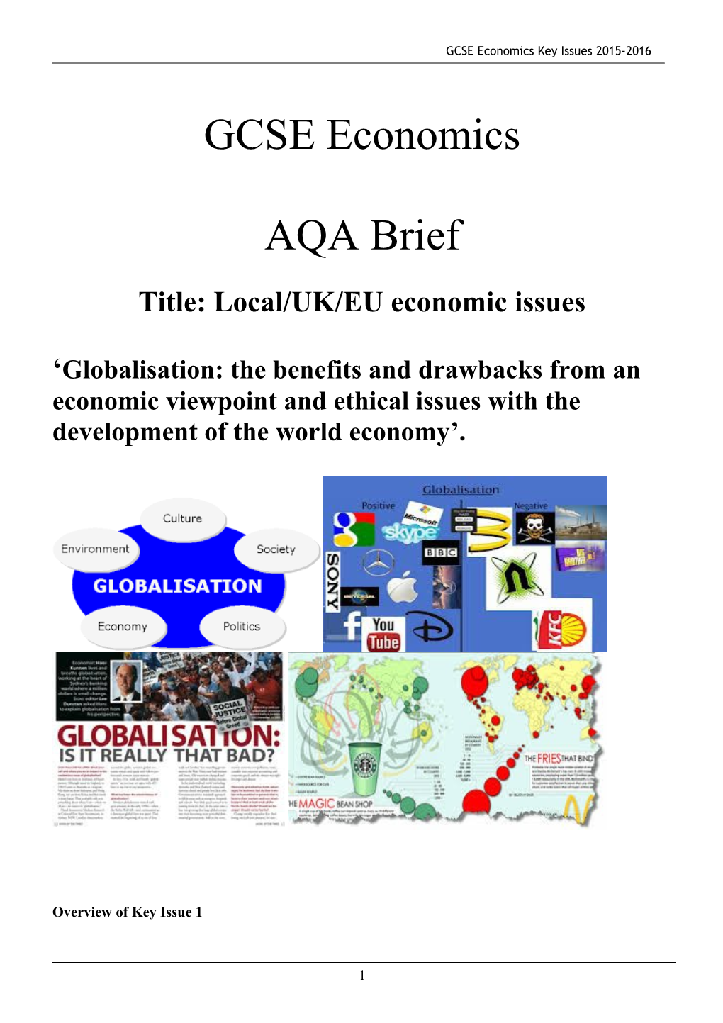 GCSE Economics Key Issues 2015-2016