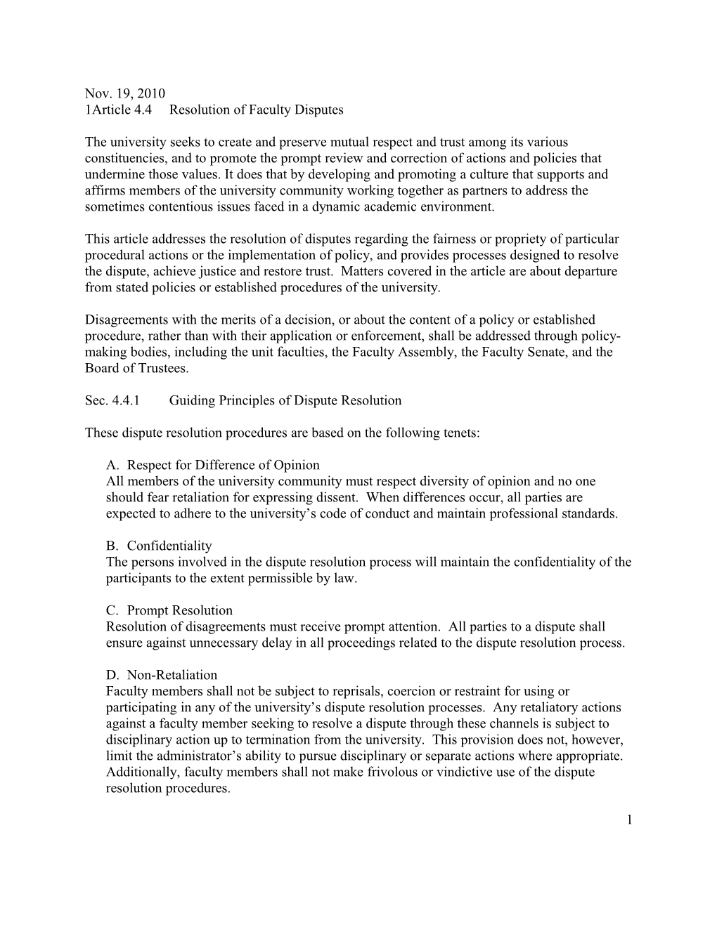 Article 4.4 Resolution of Faculty Disputes