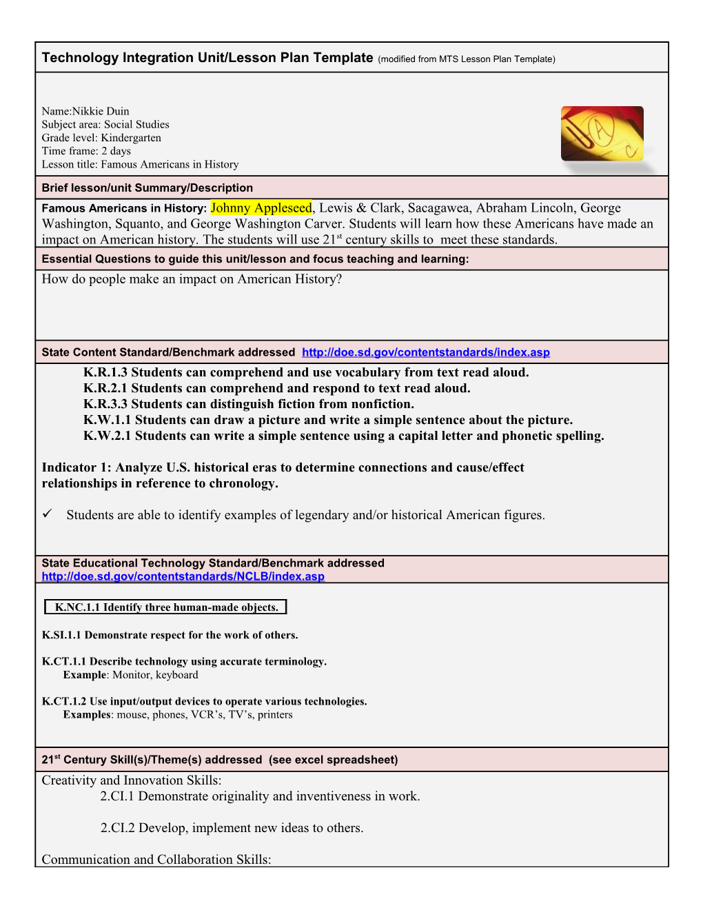 Mcrel Technology Solutions (MTS) Lesson Plan Template