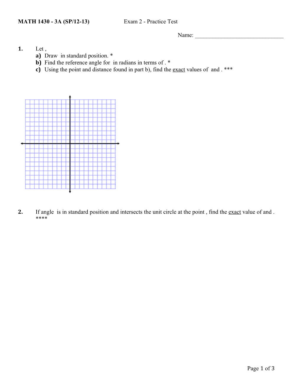 MATH 1430 - 3A (SP/12-13) Exam 2 - Practice Test