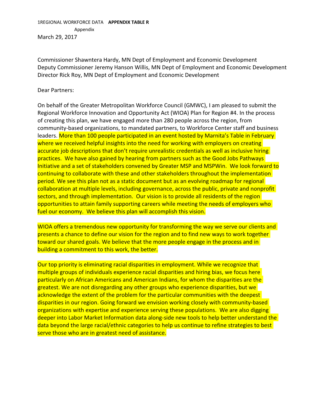 REGIONAL WORKFORCE DATA APPENDIX TABLE R Appendix