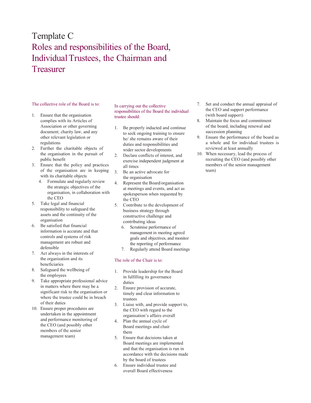 Rolesandresponsibilitiesoftheboard, Individual Trustees,Thechairmanand Treasurer