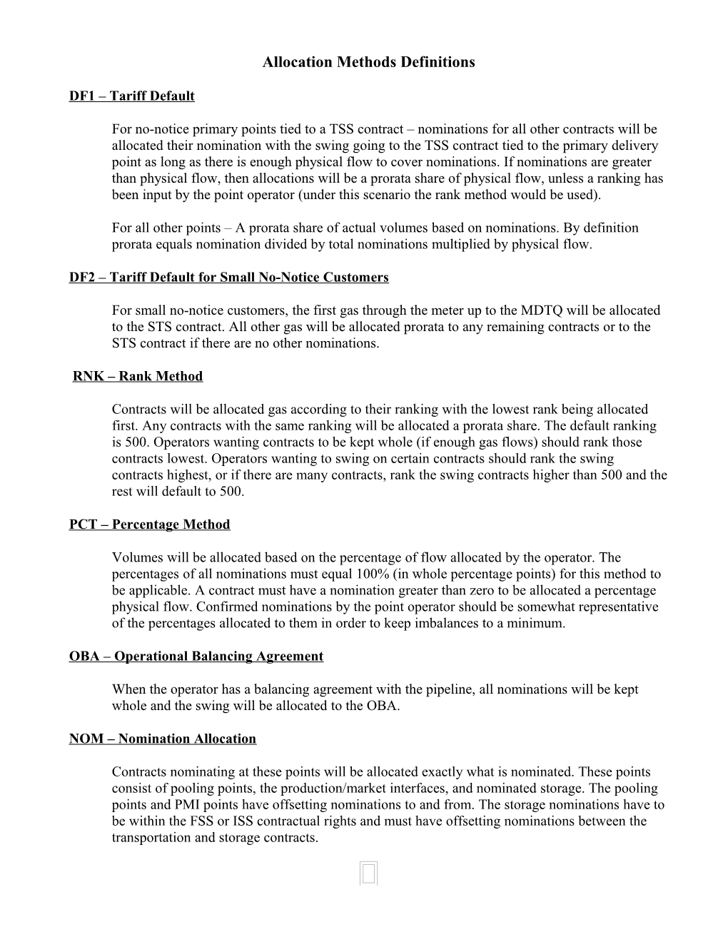 Allocation Methods Definitions