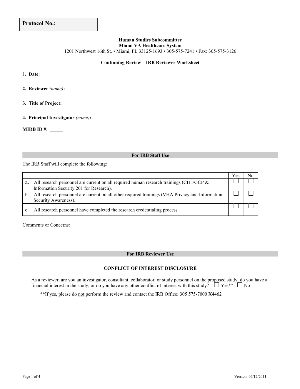IRB Reviewer Worksheet for Continuing Review
