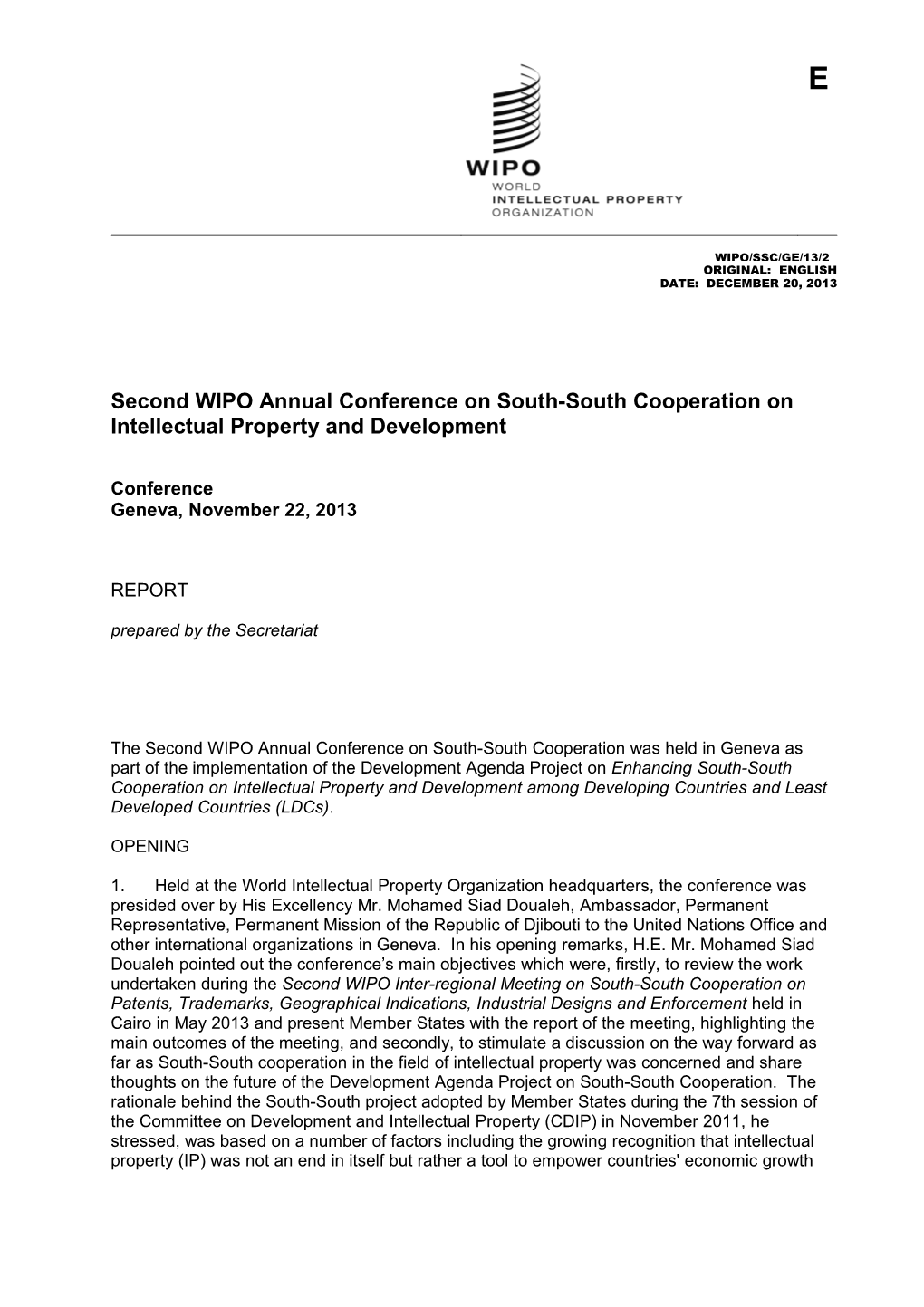 Second WIPO Annual Conference on South-South Cooperation on Intellectual Property And