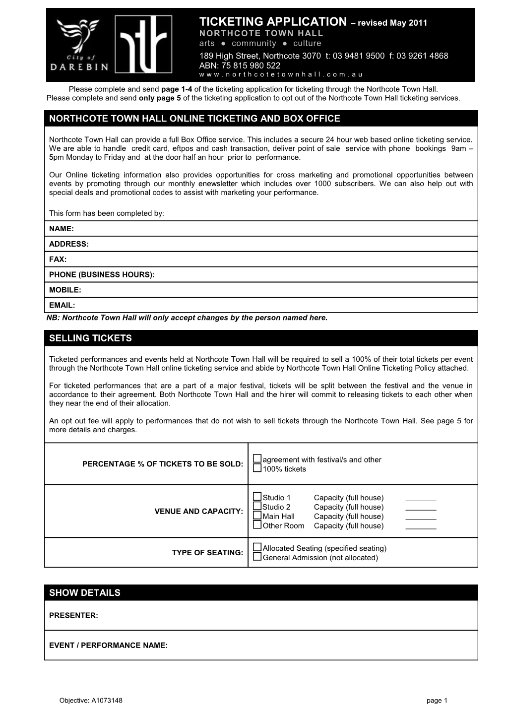 TICKETING APPLICATION Revised May 2011