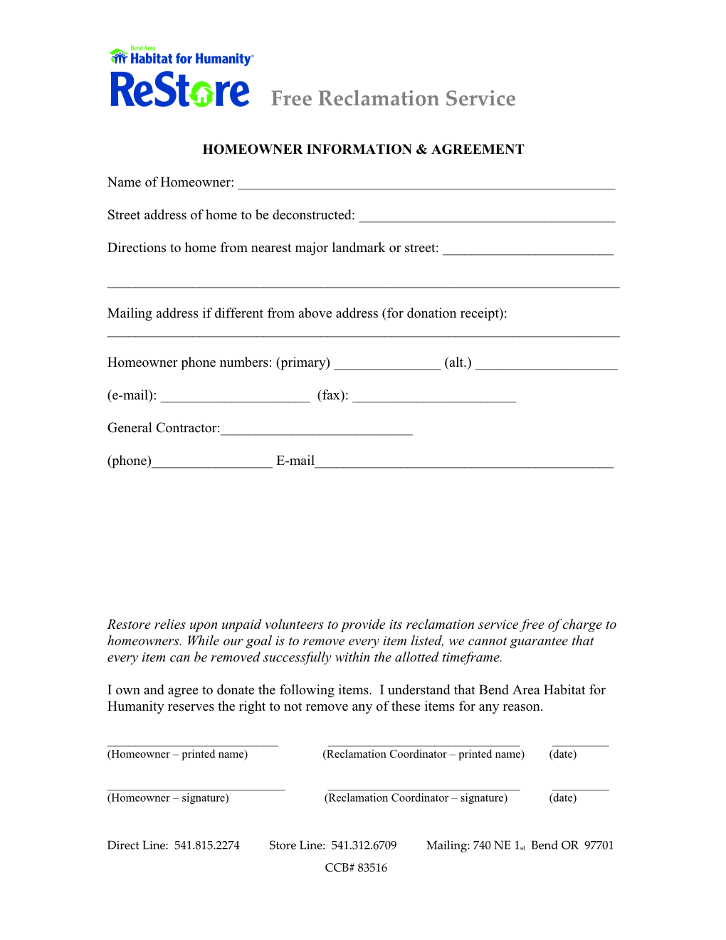 Homeowner Information & Agreement