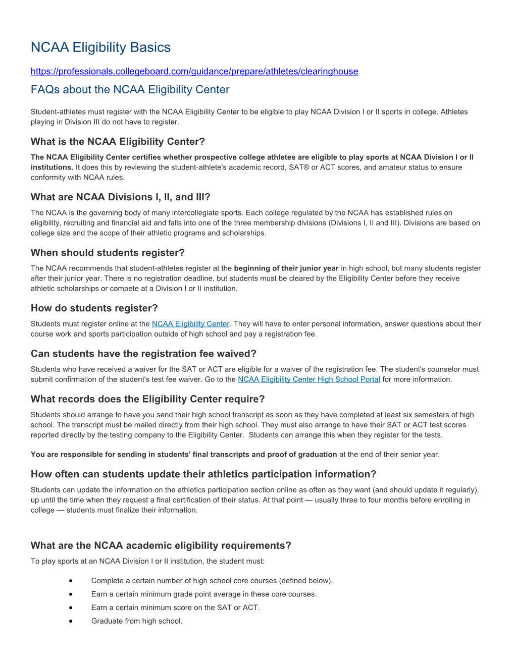 Faqs About the NCAA Eligibility Center